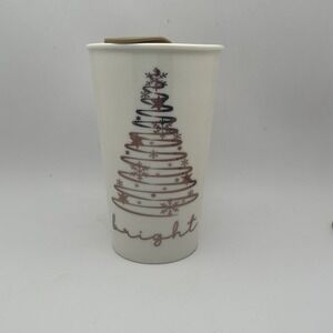 Marketplace Brands, Ceramic Gold Christmas Coffee Mug w/Lid, Bright